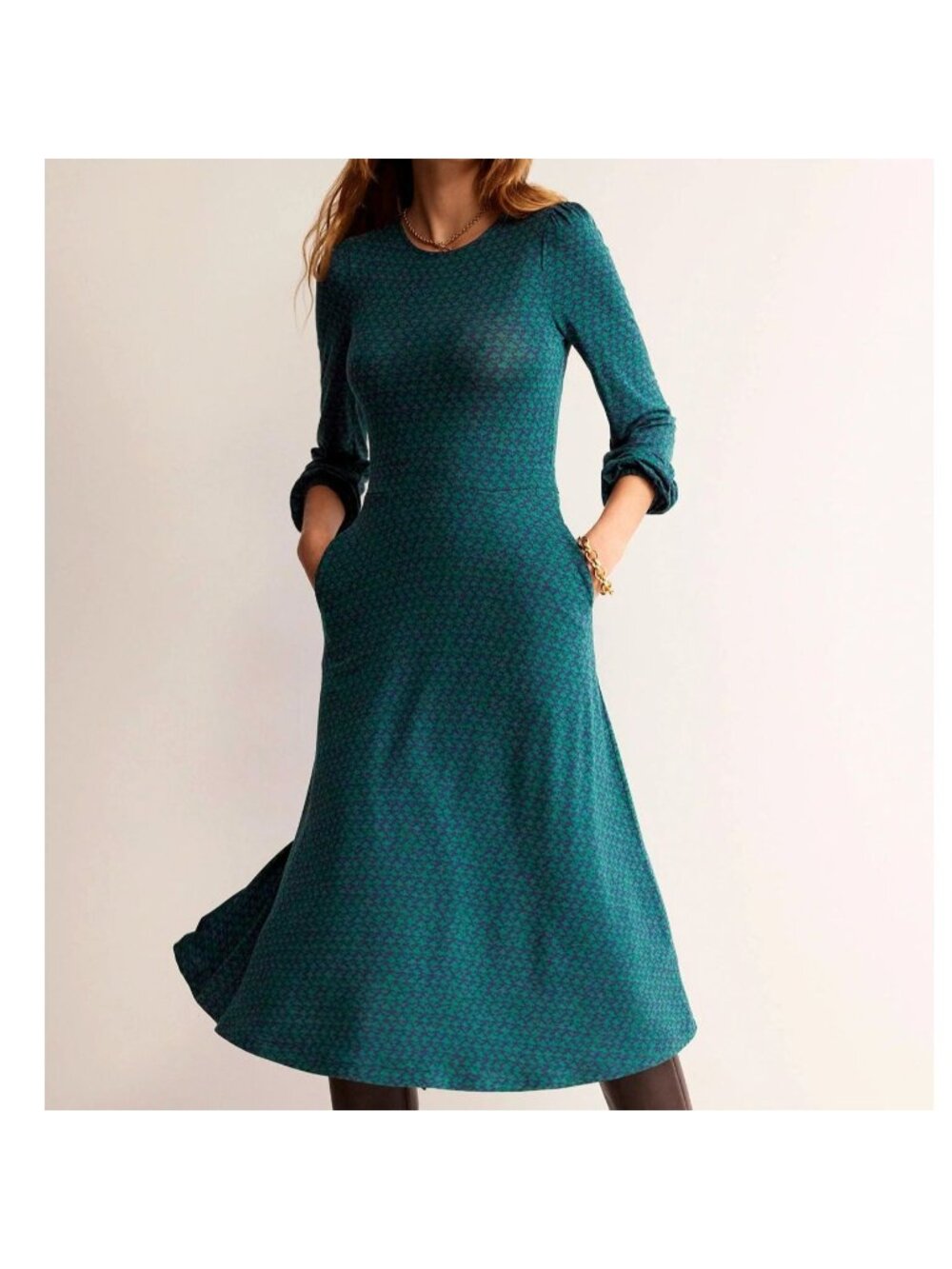 Boden Camille Jersey Knit Midi Long Sleeve Dress Blue Green 6P 6 Petite - Picture 1 of 7